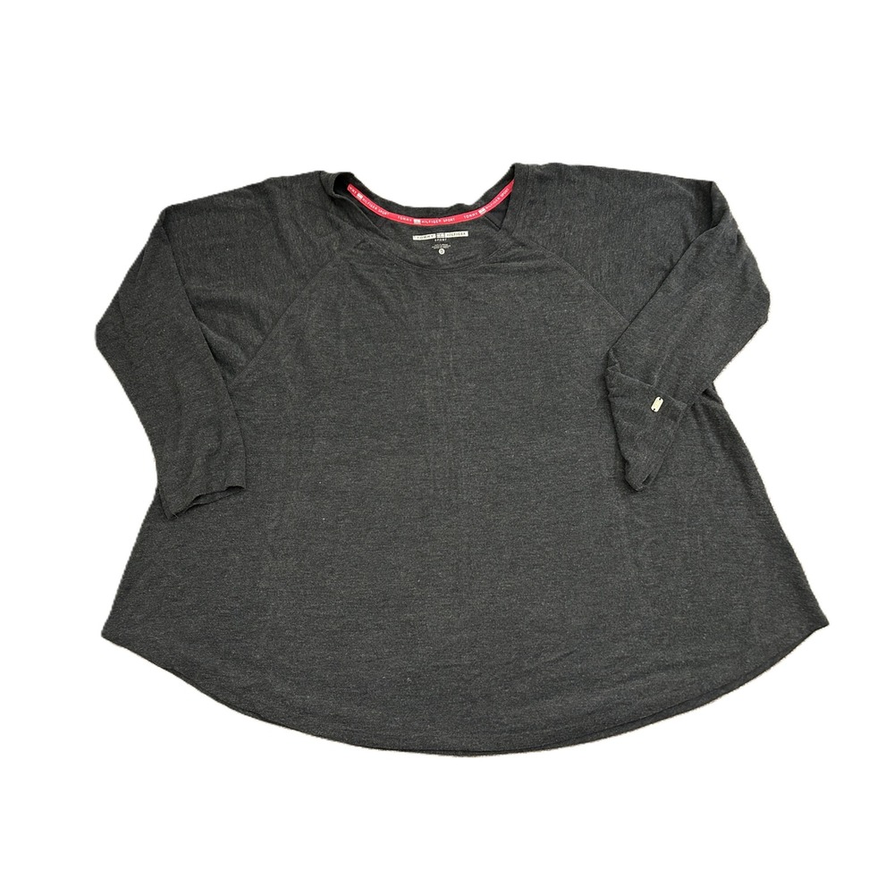 Tommy Hilfiger Sport Sexy Top Womens XL Grey Excellent Raglan Flared Long Sleeve